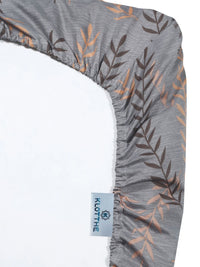KLOTTHE Grey Leaf Polycotton 300 TC Fitted King Fine Bedsheet dengan 2 Sarung Bantal-250 x 225 cm