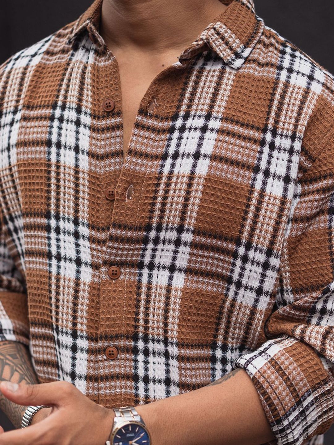 Powerlook Men Spread Collar Tartan Checked Casual Shirt