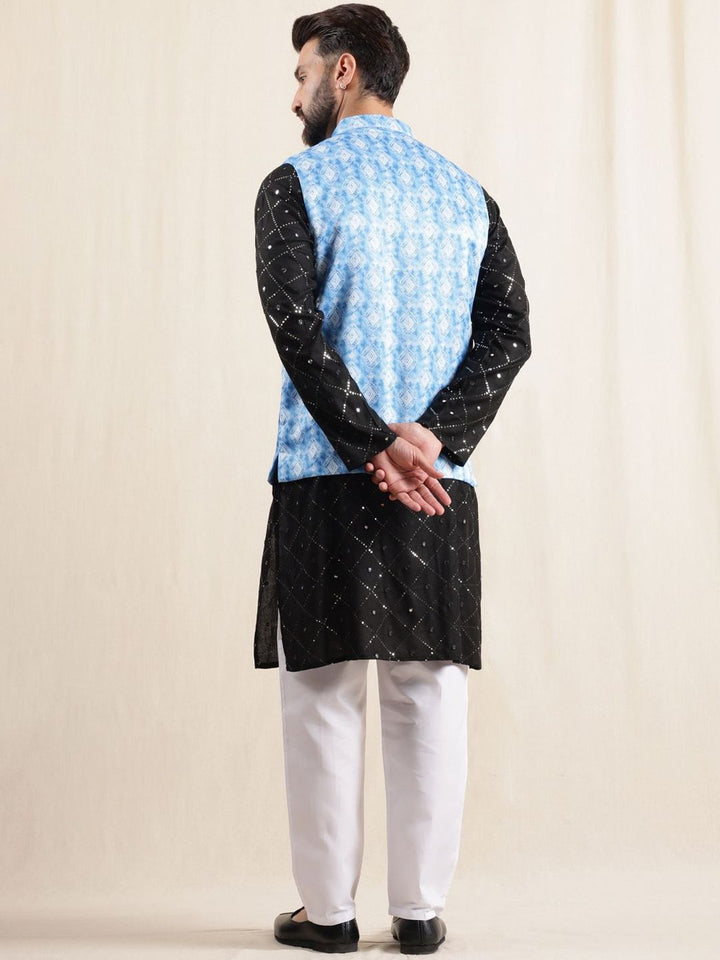 Anouk Embroidered Sequnnied Pure Cotton Straight Kurta With Pyjamas & Nehru Jacket