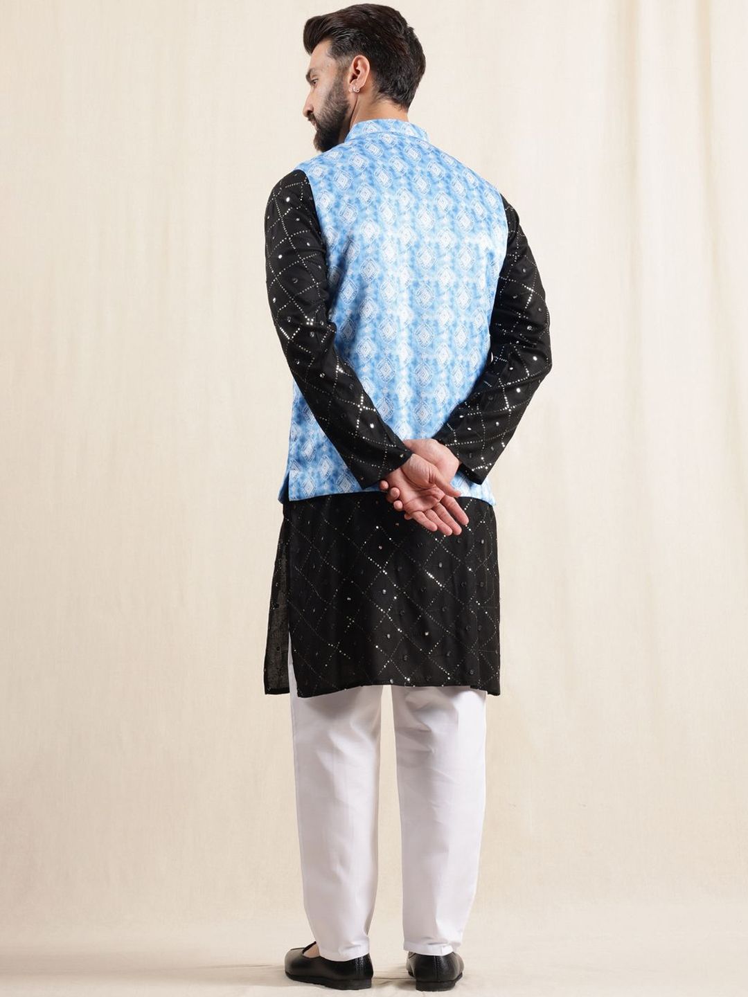 Anouk Embroidered Sequnnied Pure Cotton Straight Kurta With Pyjamas & Nehru Jacket