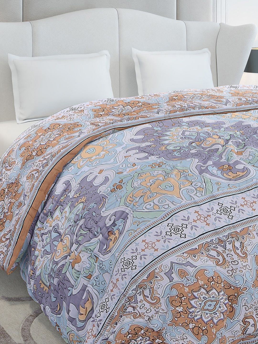 Monte Carlo Brown & White Ethnic Motifs Printed Mild Winter 210 GSM Double Bed Duvet