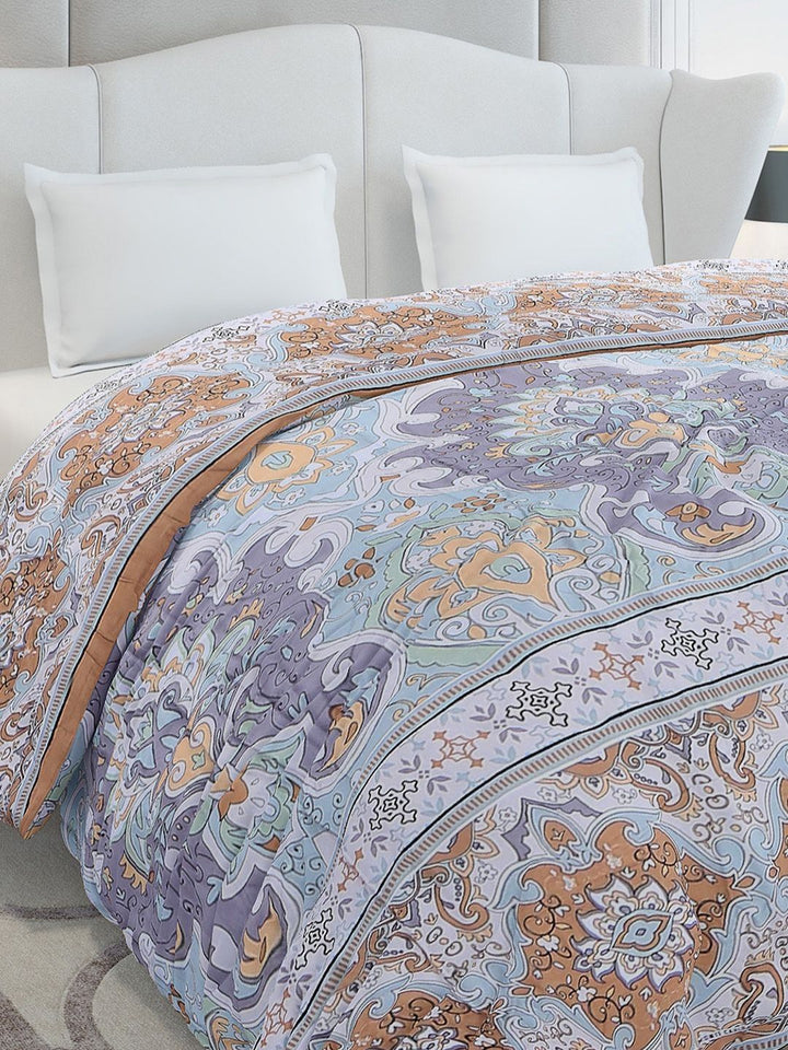 Monte Carlo Brown & White Ethnic Motifs Printed Mild Winter 210 GSM Double Bed Duvet