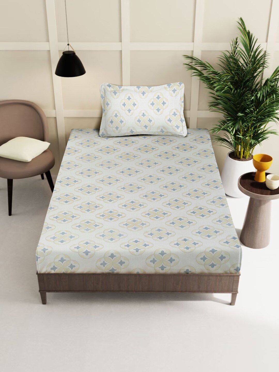 KLOTTHE Kelabu Geometric 400 TC Cadar Kapas Tulen Dengan Sarung Bantal