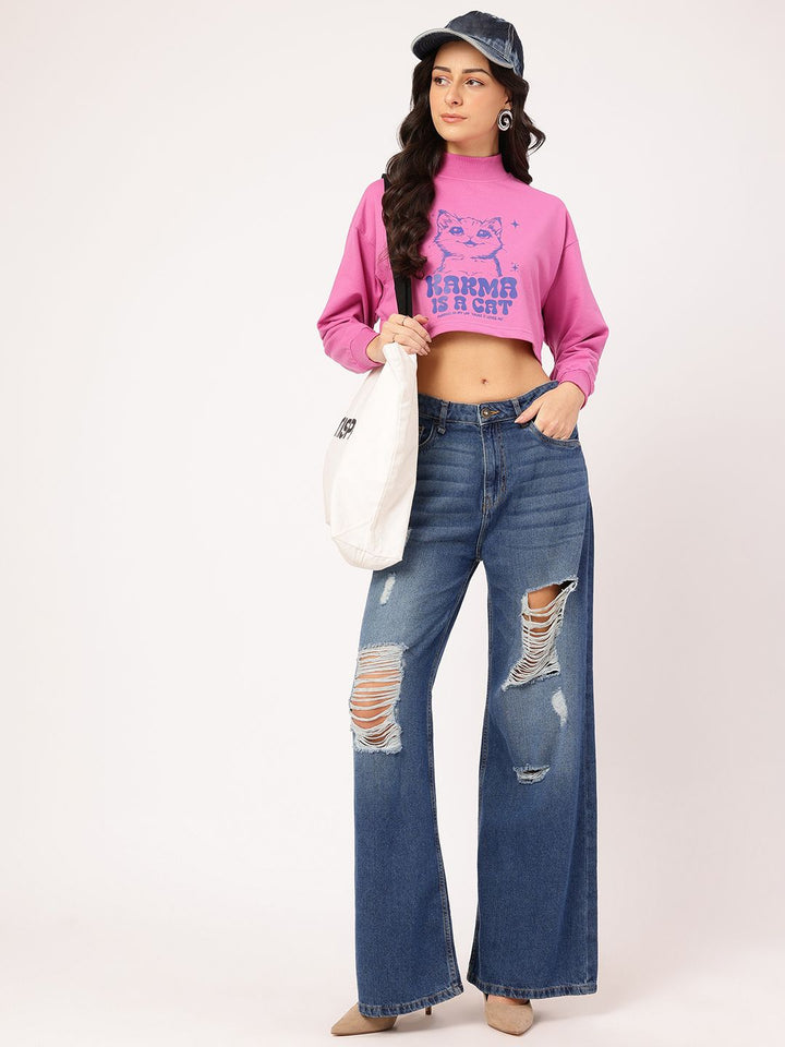 DressBerry Printed Crop Sweatshirt