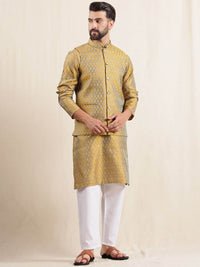 Anouk Men Ethnic Woven Design Band Collar Regular Kurta With Pyjamas