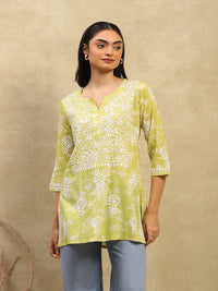 Rumah Chikankari Wanita Kapas Hijau Chikankari Sulam Kurti