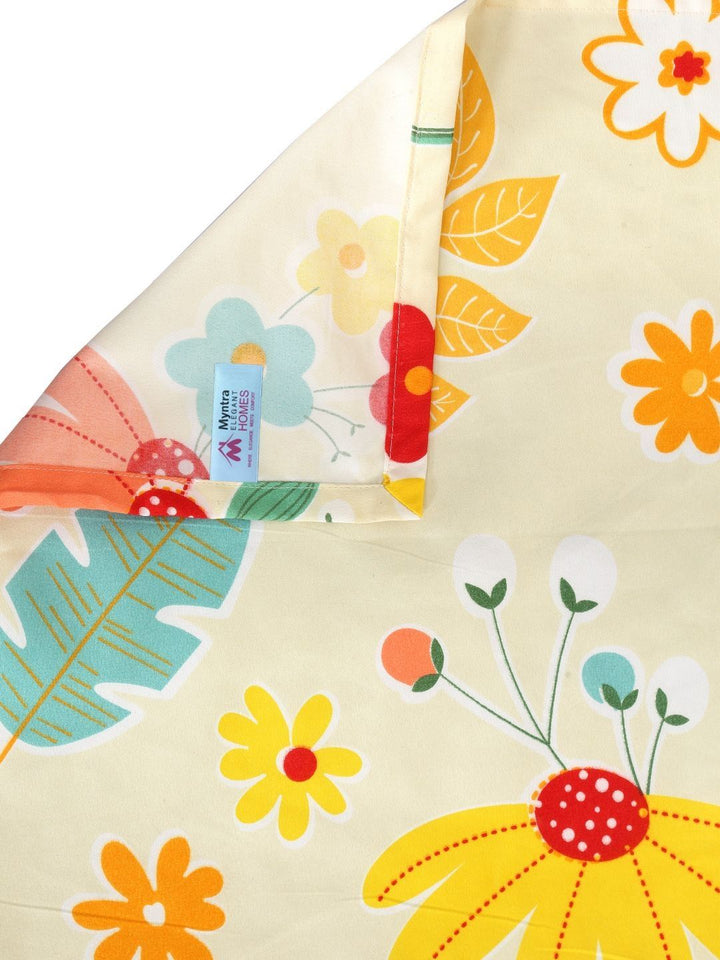 Myntra Elegant Homes Yellow Floral Cotton 300 TC King Fine Bedsheet with 2 Pillow Covers-98 x 87 inches