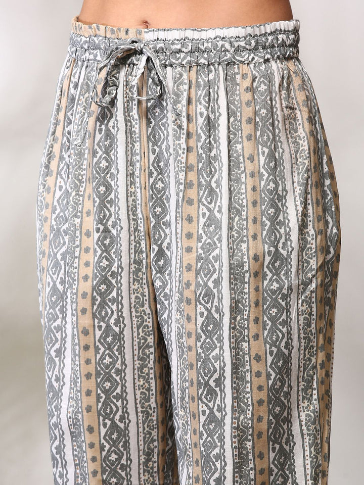 Anouk Geometric Printed Regular Straight Kurta with Trousers & Dupatta