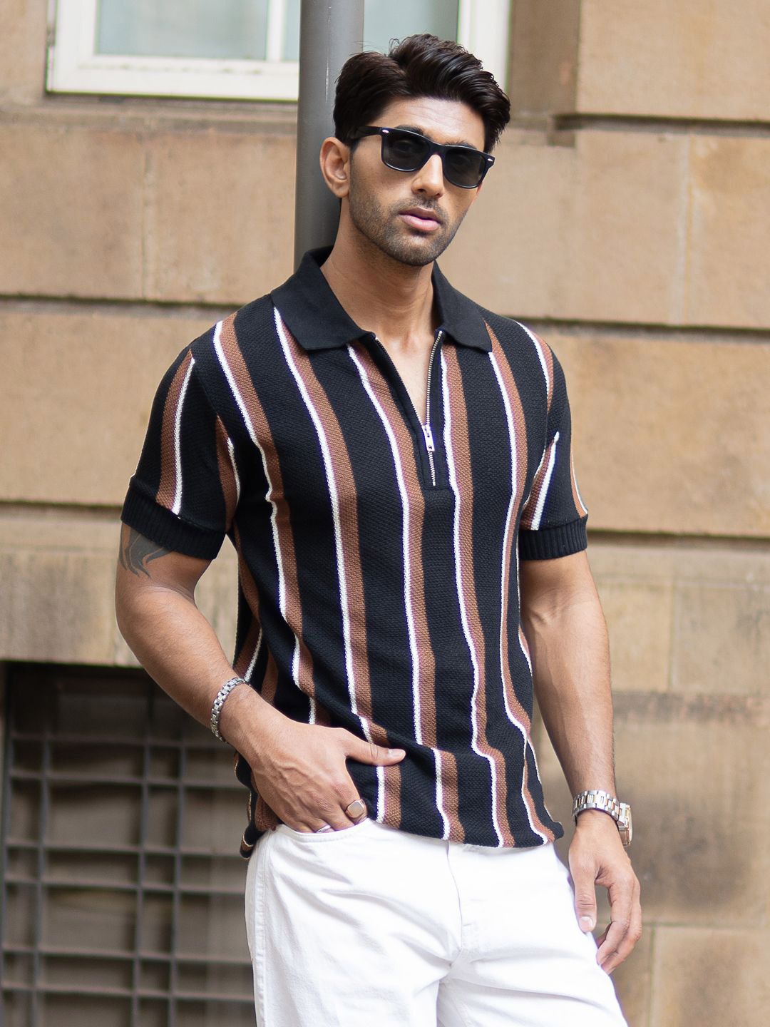 Powerlook Men Striped Polo Collar T-shirt