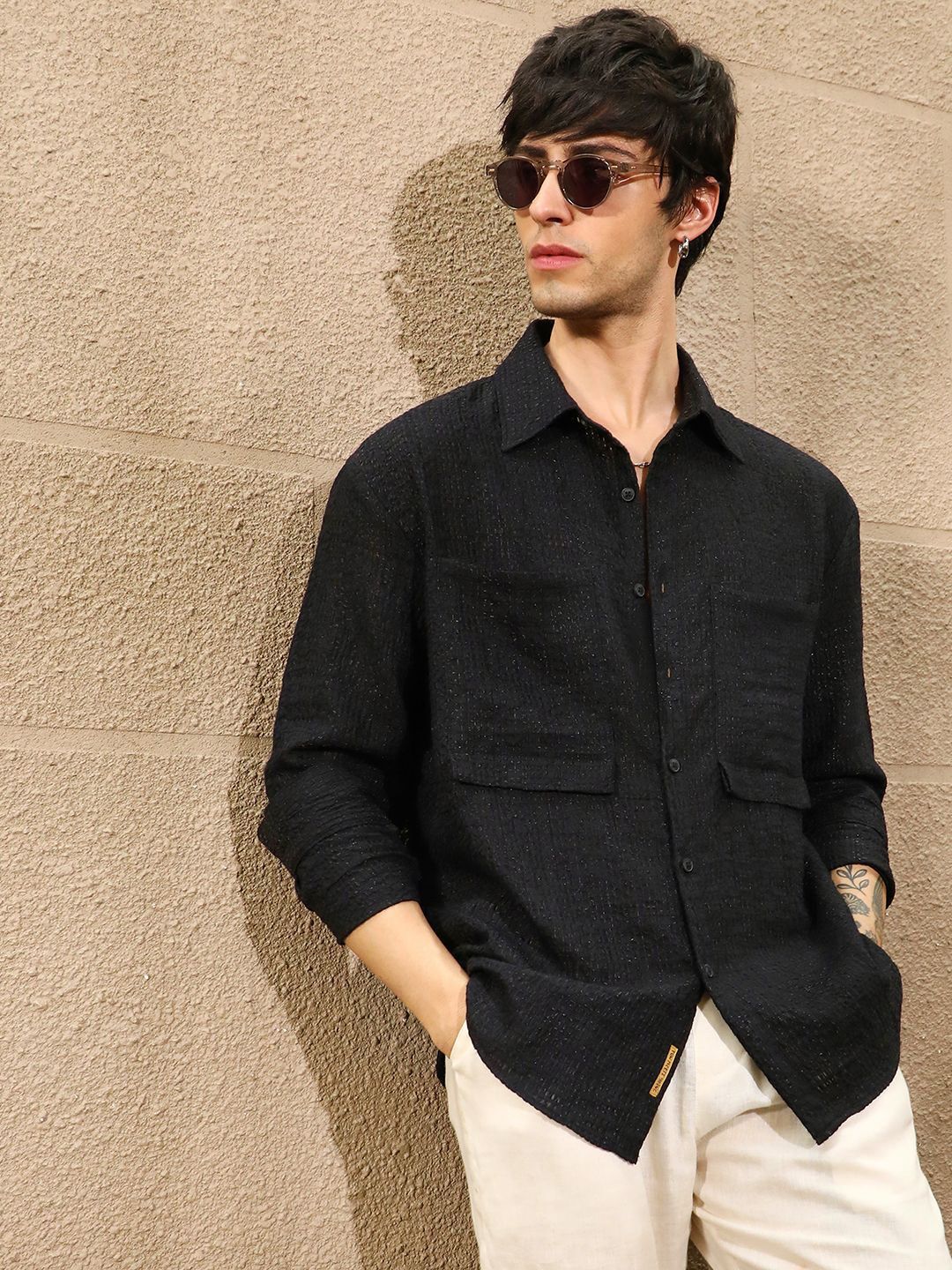 Campus Sutra Men Regular Fit Textured Casual Shirt