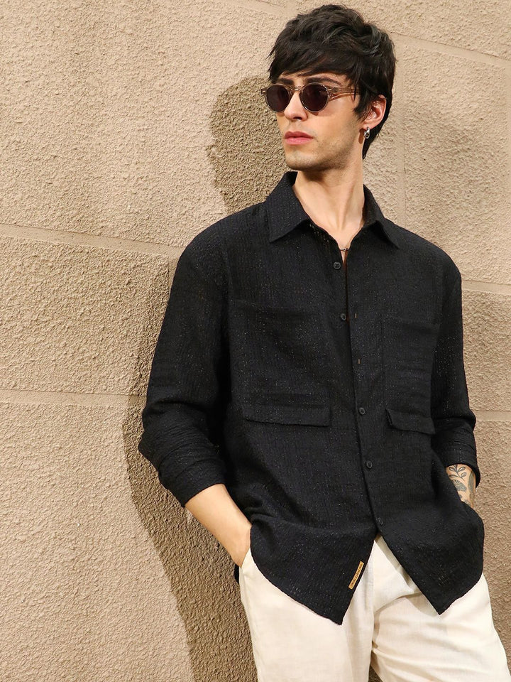 Campus Sutra Men Regular Fit Textured Casual Shirt