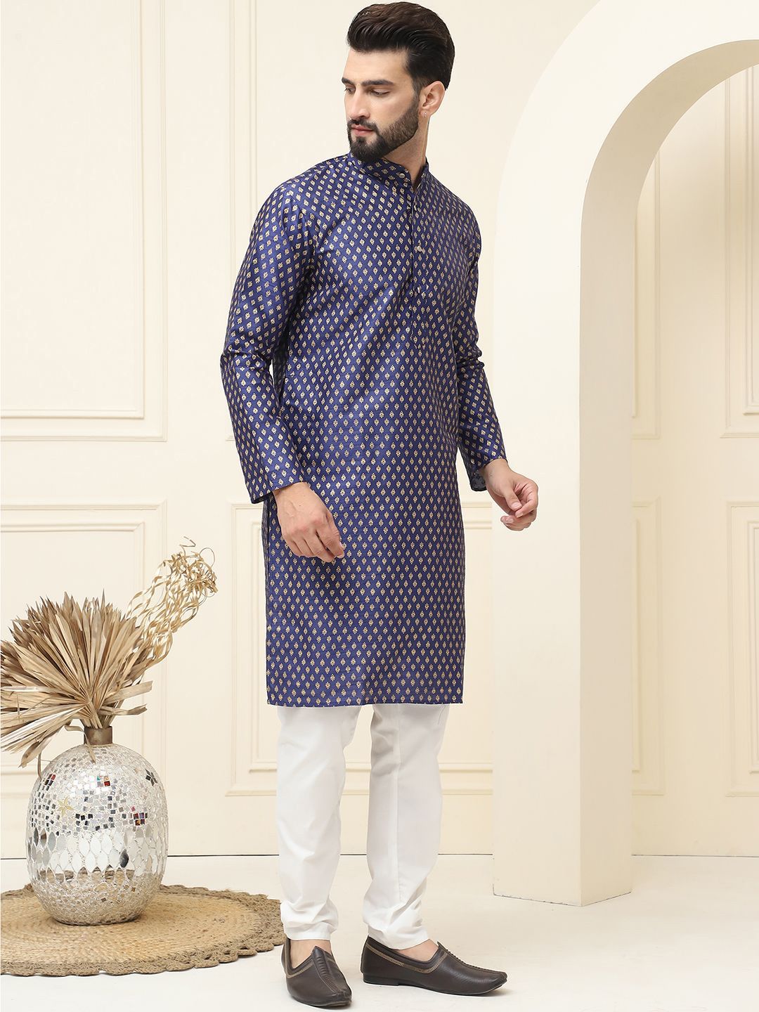 SOJANYA Ethnic Motifs Printed Cotton Silk Regular Kurta With Pyjama