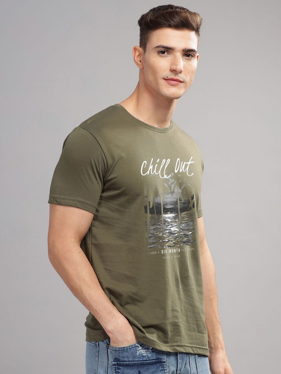 ADRO Men Printed Raw Edge T-shirt