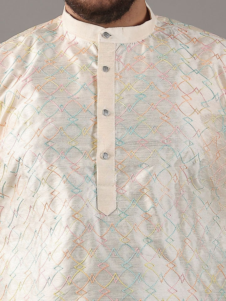 SOJANYA PLUS Plus Size Lelaki Motif Etnci Sulam Kurta Lurus Dengan Piyama
