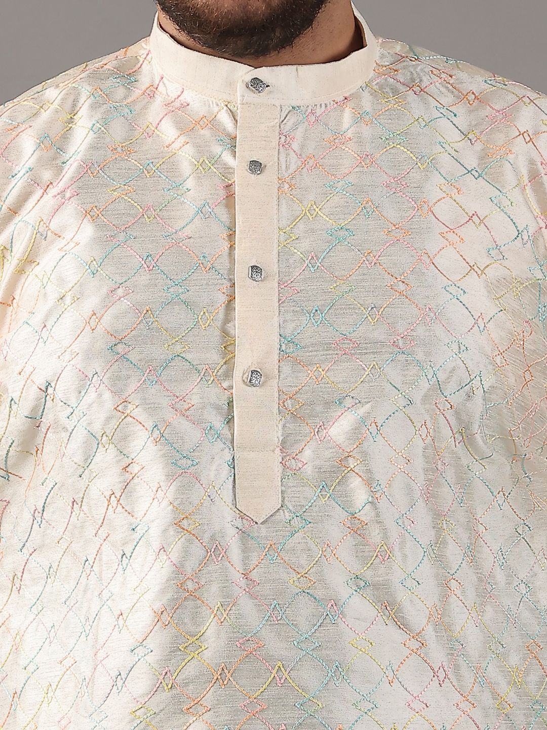 SOJANYA PLUS Plus Size Lelaki Motif Etnci Sulam Kurta Lurus Dengan Piyama