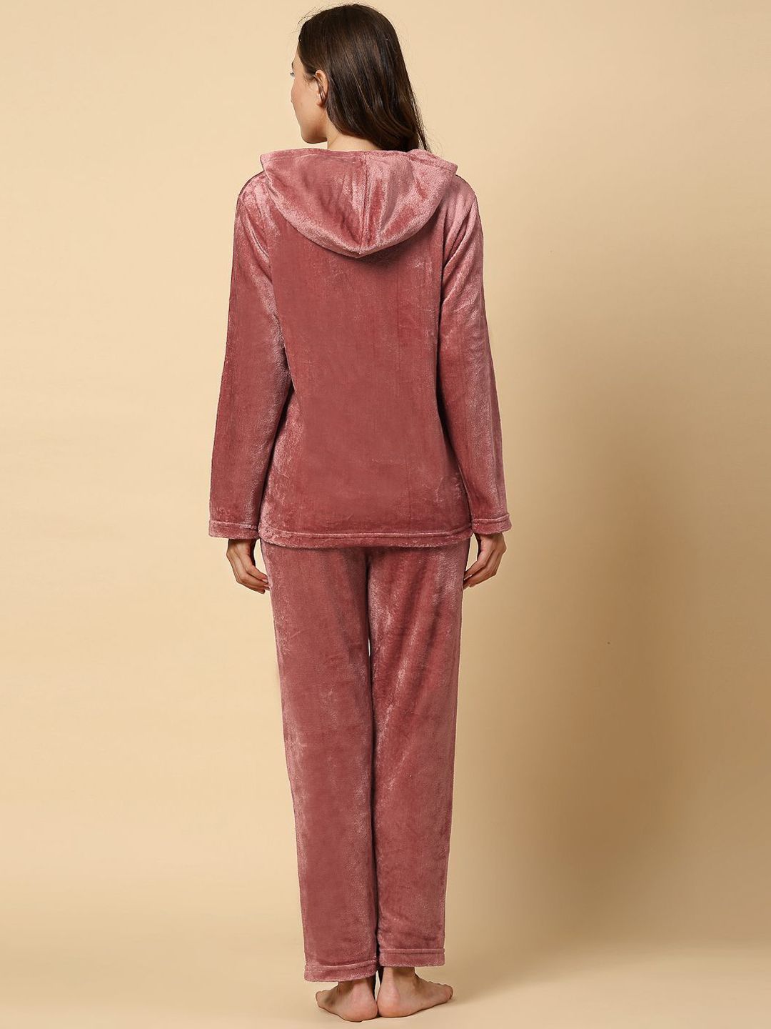 KLOTTHE Women Wool Solid Hooded Night Suit