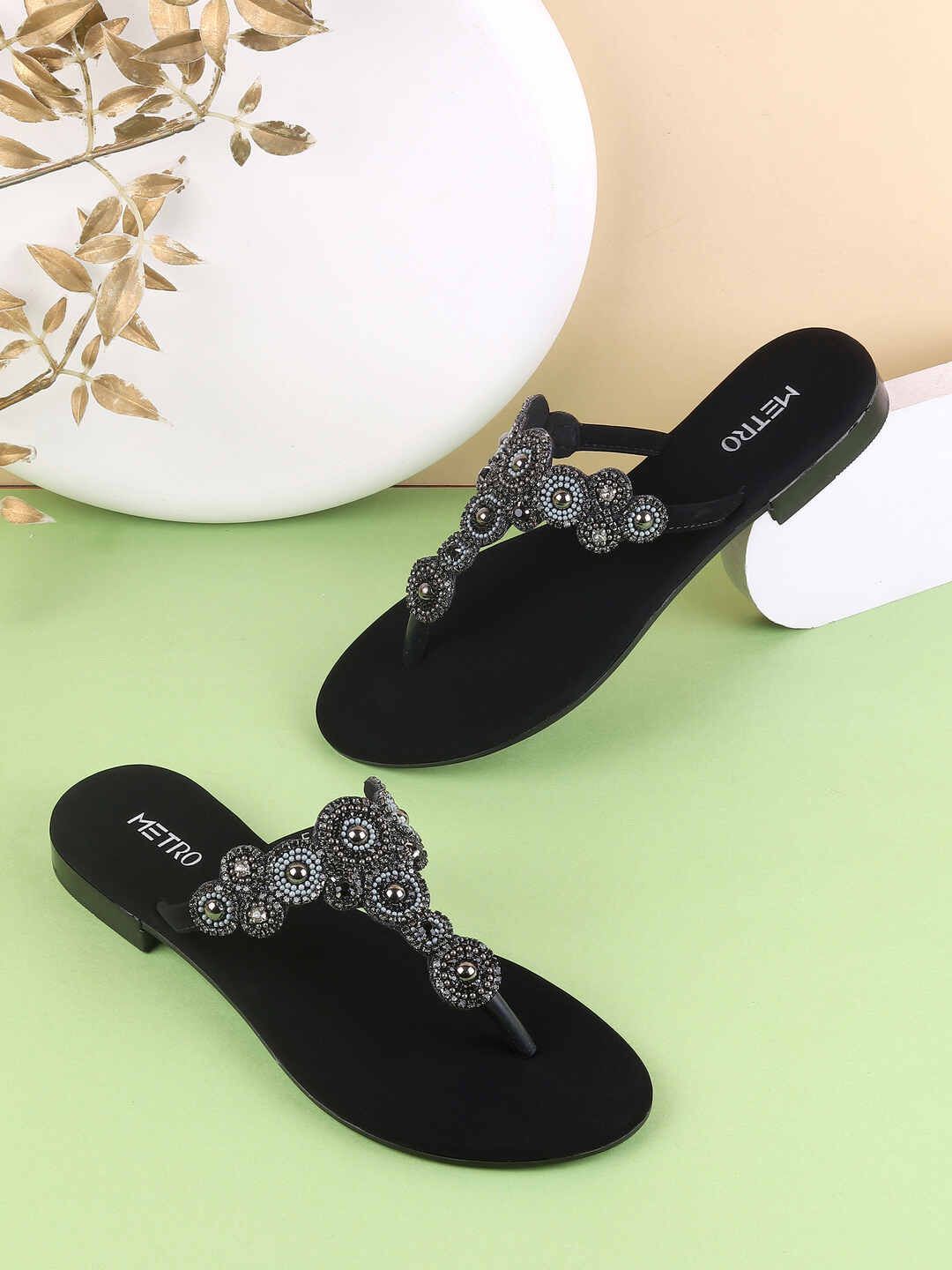 Metro Embellished Synthetic Flats Sandals