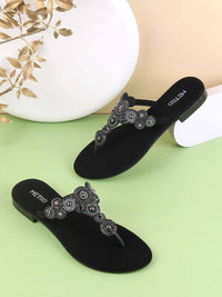 Metro Embellished Synthetic Flats Sandals