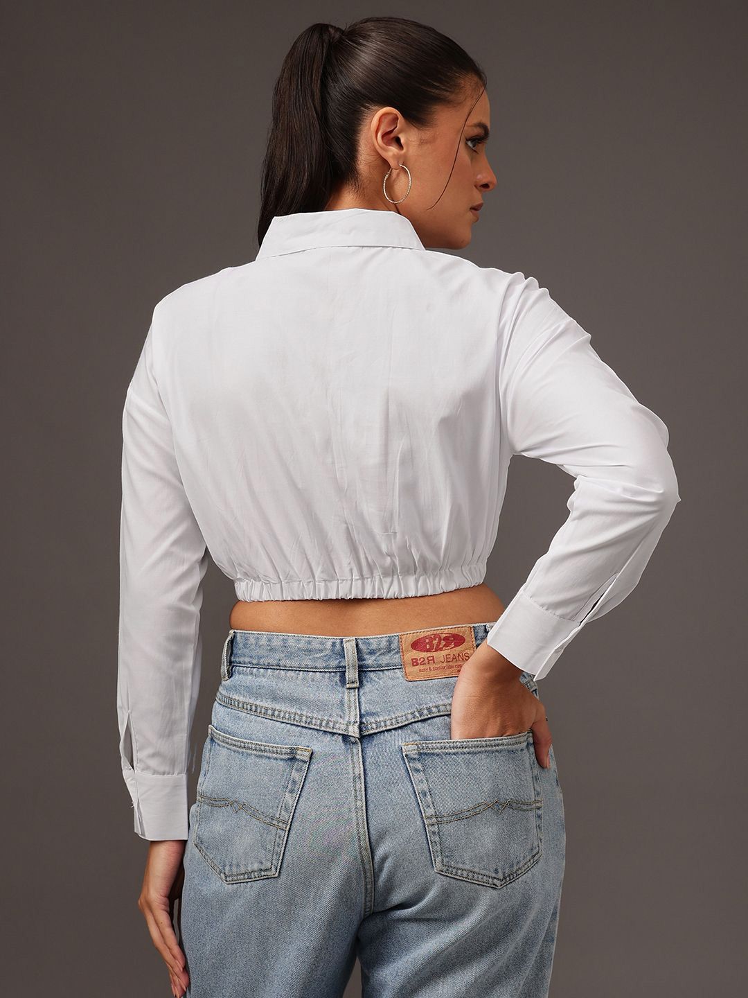 STREET 9 Women Edgy Spread Collar Solid Cotton Casual Shirt