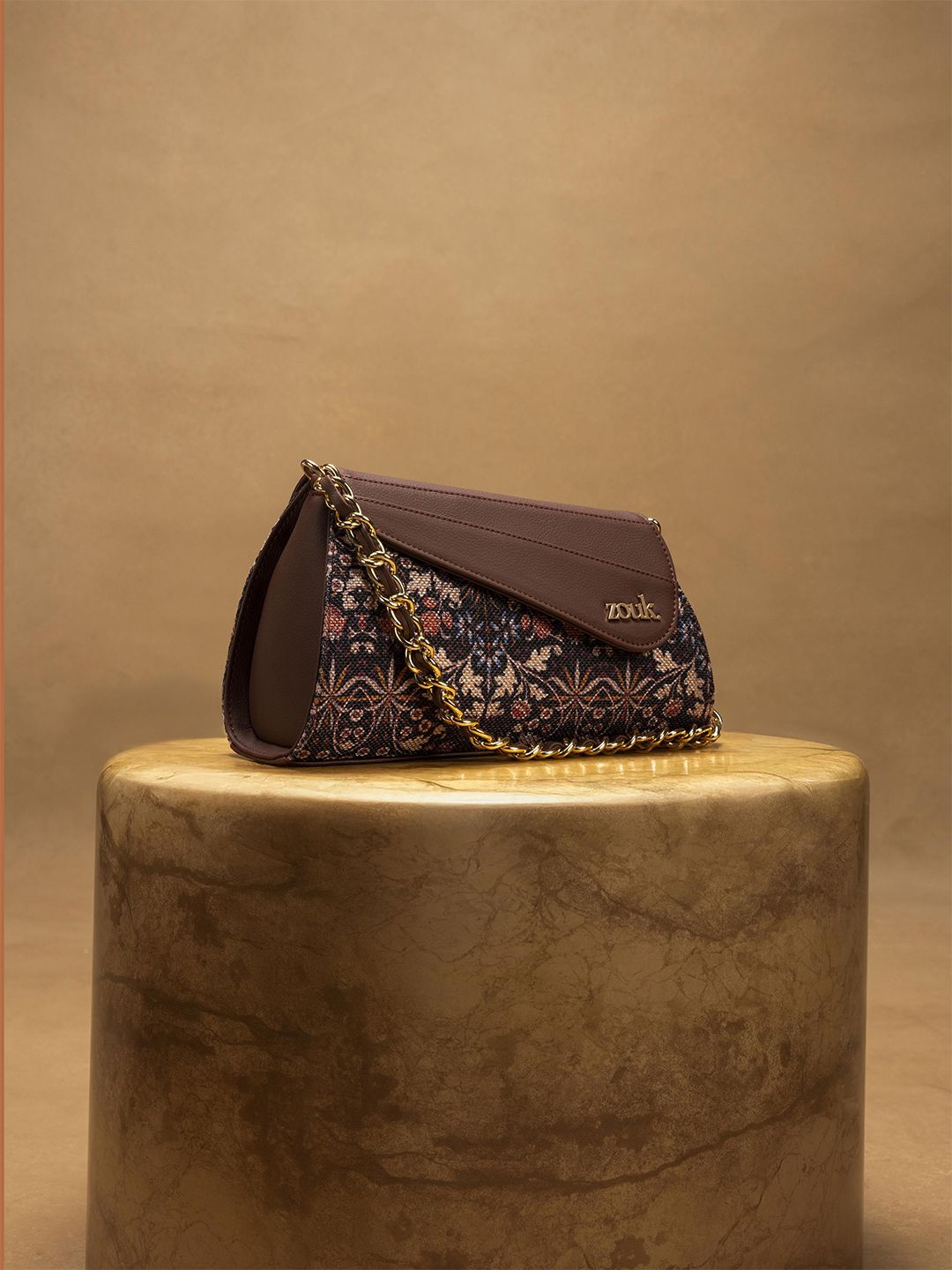 ZOUK Floral Printed Half Moon Sling Bag with Tasselled