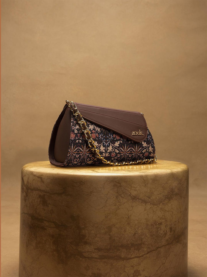 ZOUK Floral Printed Half Moon Sling Bag with Tasselled