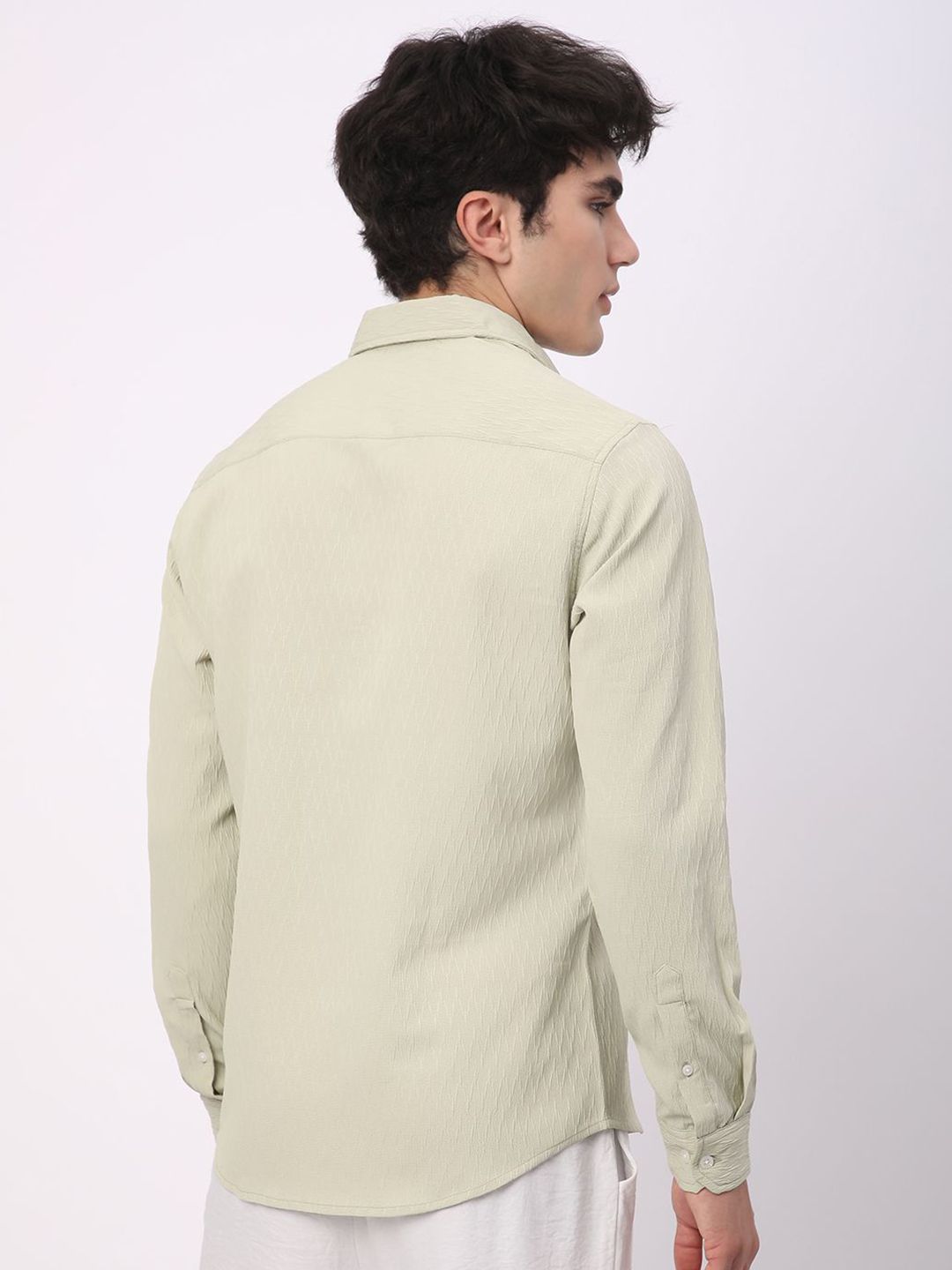 VASTRADO Men Classic Spread Collar Textured Slim Fit Casual Shirt