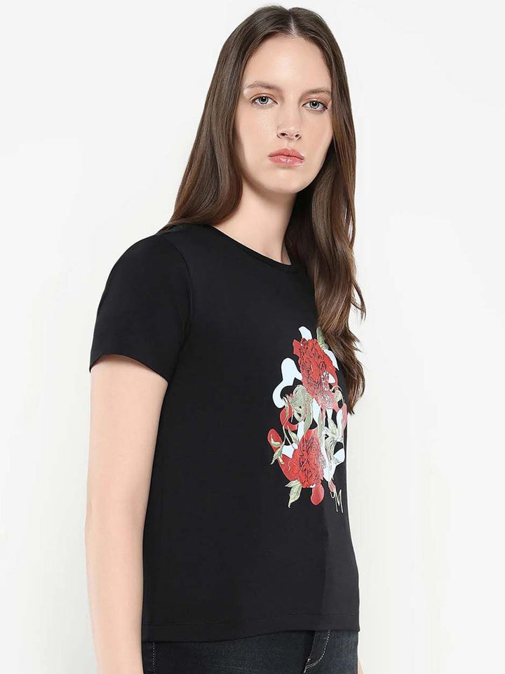 Rareism Wanita Grafik T-Shirt Leher Pusingan Dicetak