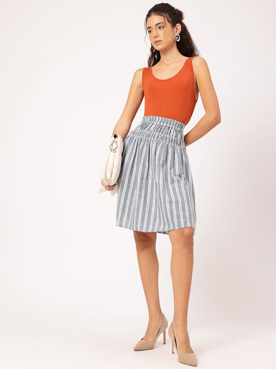 DressBerry Striped Smocked Flared Skirt