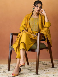 KALINI Ethnic Motifs Yoke Design Thread Work Straight Kurta With Trousers & Dupatta
