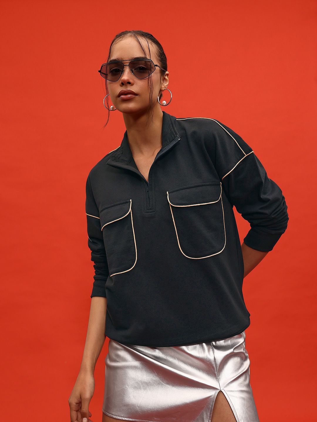 DressBerry Contrast Detail Sweatshirt