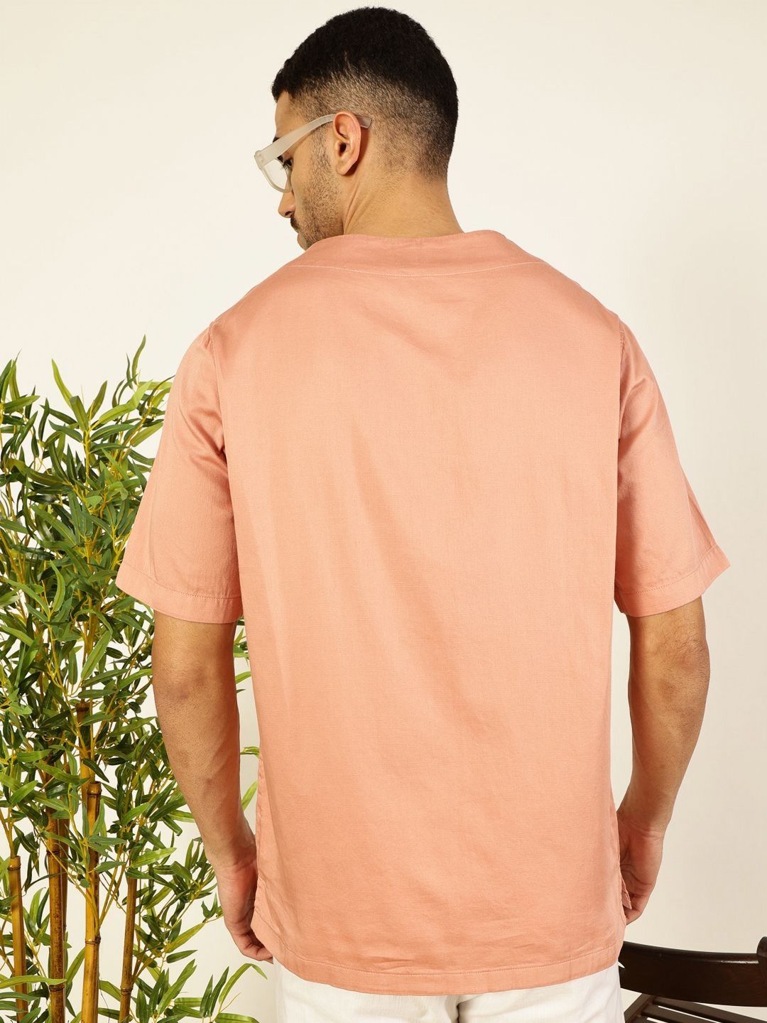 Thomas Scott Men Solid V-Neck Cotton Boxy T-Shirt