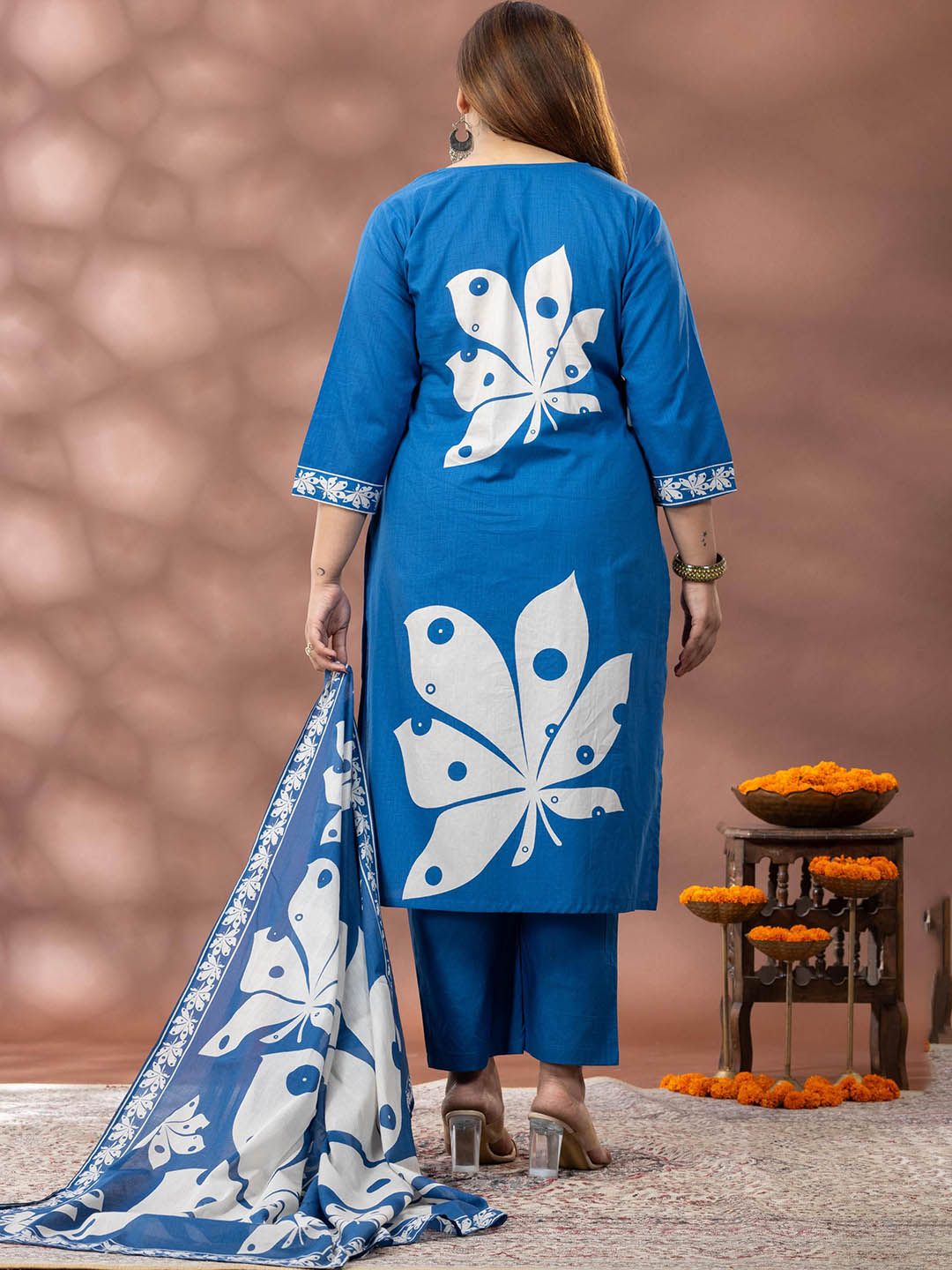 Kurta Bercetak Bunga Mamicha Wanita dengan Palazzos & Dupatta