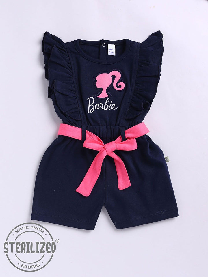 Moms Love Infant Girls Barbie Printed Pure Cotton Ruffled Basic Jumpsuit