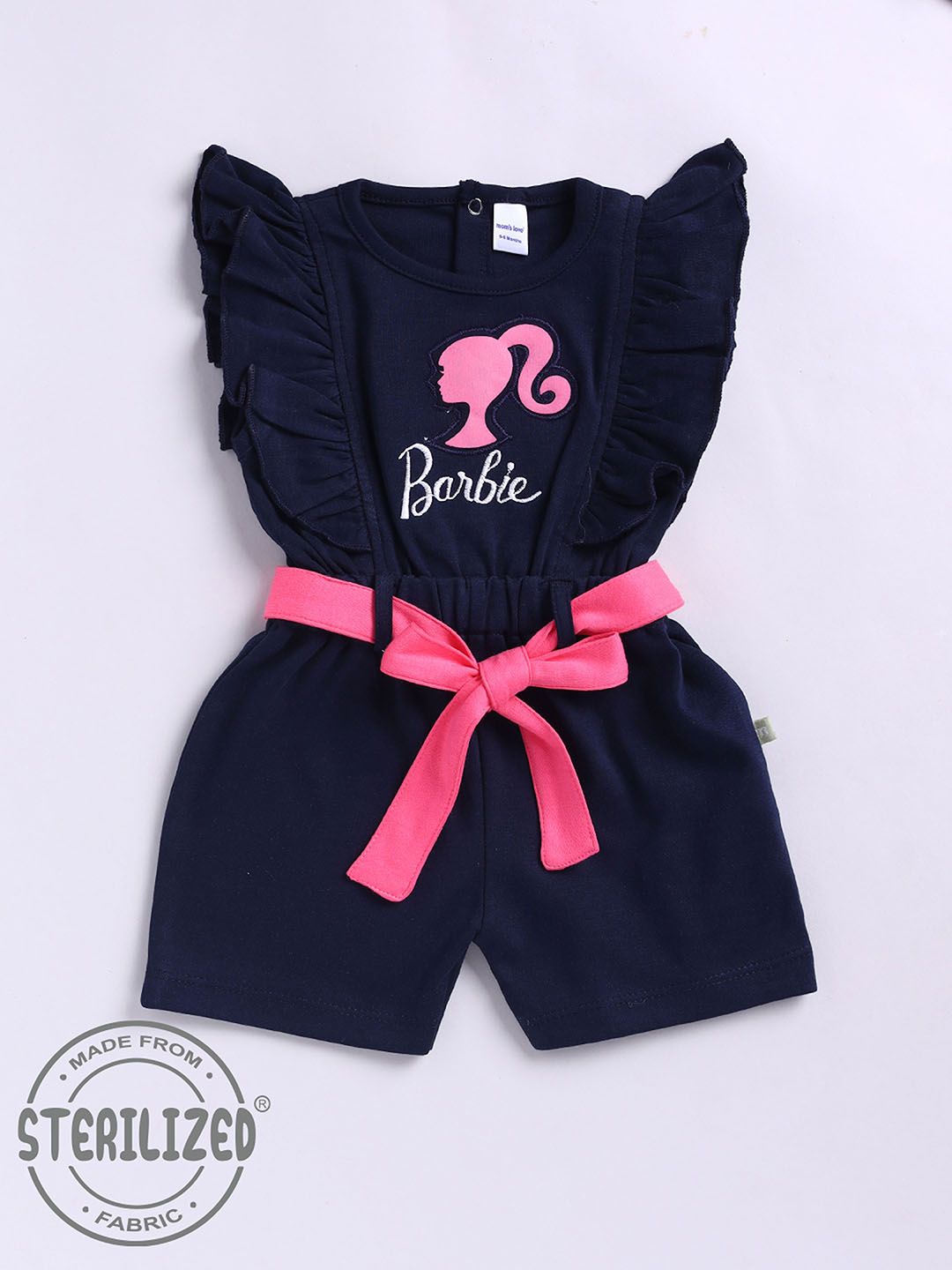 Moms Love Infant Girls Barbie Printed Pure Cotton Ruffled Basic Jumpsuit