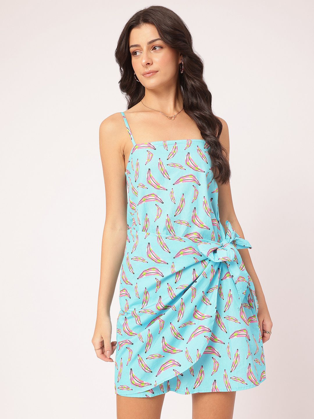 DressBerry Whimsical Wonder Printed Strappy Mini Wrap Dress
