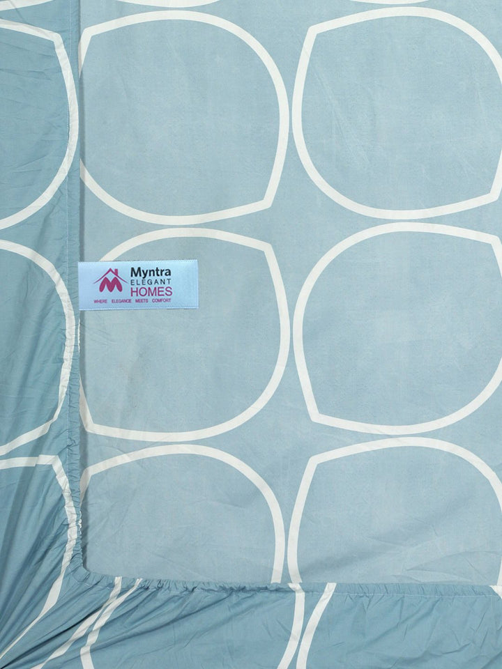 Myntra Elegant Homes Biru & Putih Bercetak 300 TC Set Cadar Bujang 2.25 x 1.5 m