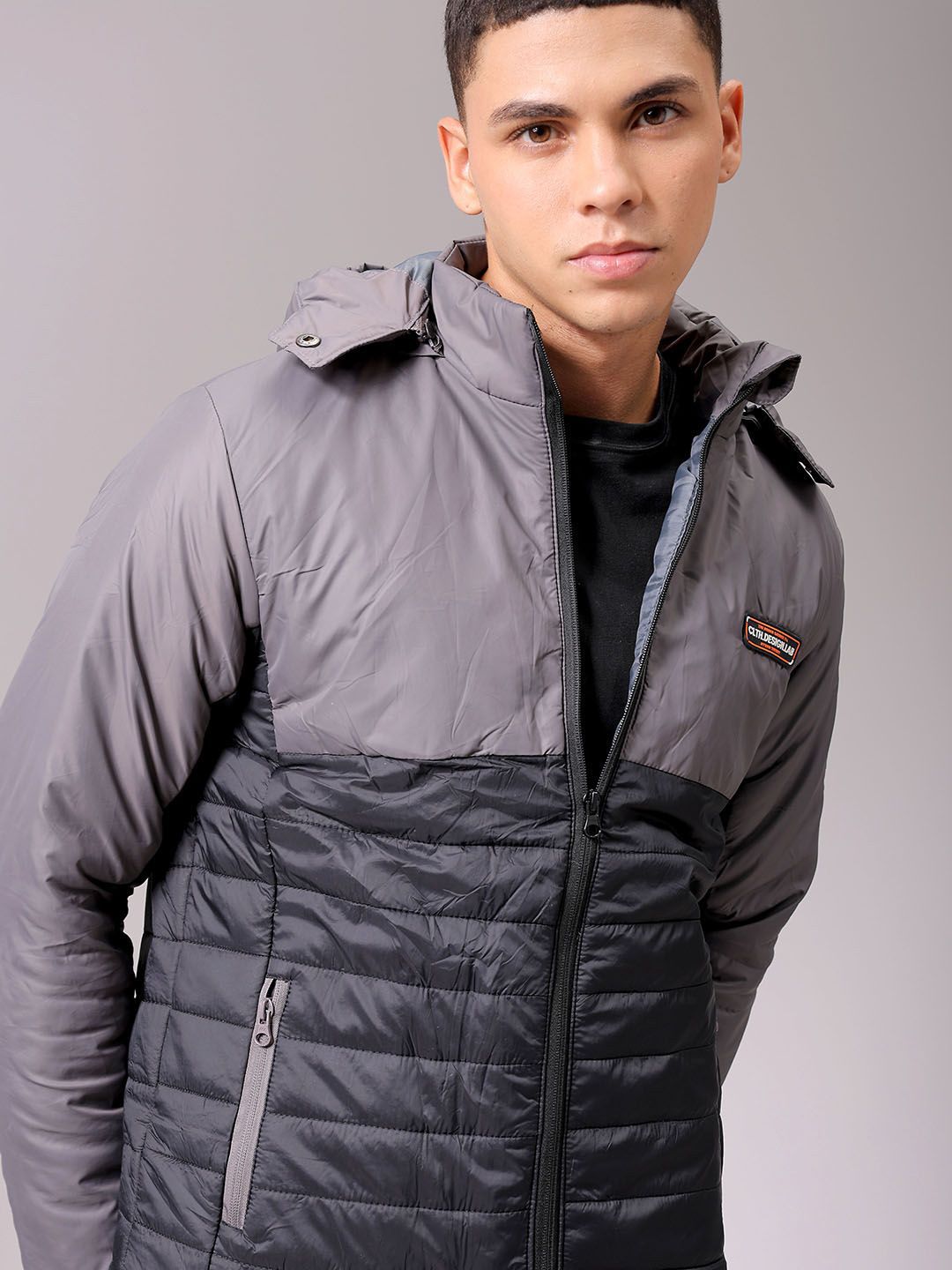 The Indian Garage Co Men Black Colourblocked Detachable Hood Padded Jacket
