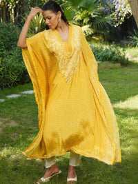 House of Chikankari Women Printed Chikankari Crepe Kaftan Kurta