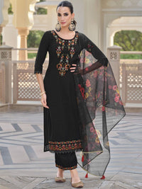 Varanga Floral Embroidered Thread Work Straight Kurta With Trousers And Dupatta