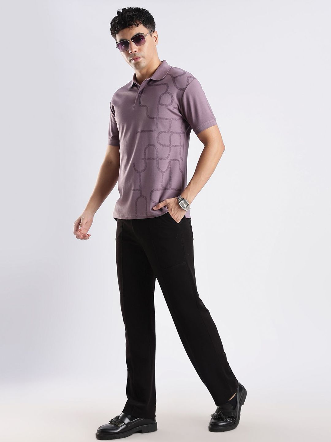 ADRO Abstract Printed Polo Collar Cotton T-shirt