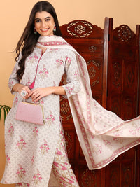 KALINI Floral Printed Mirror Work Straight Kurta with Trousers & Dupatta
