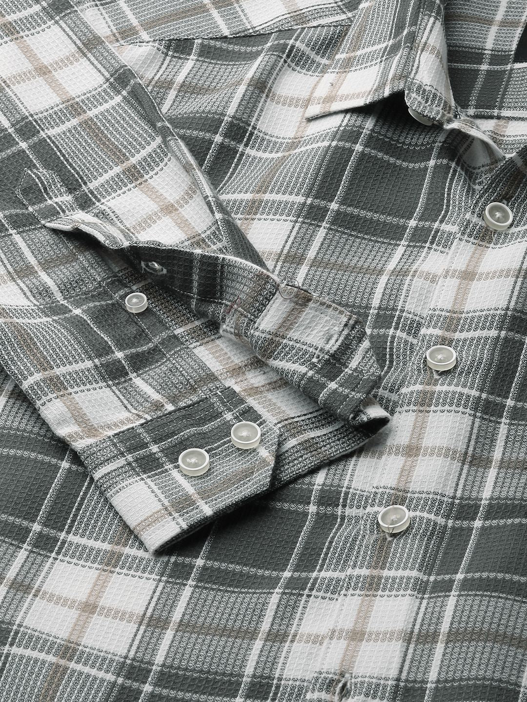 VASTRADO Men Classic Spread Collar Checked Cotton Slim Fit Casual Shirt