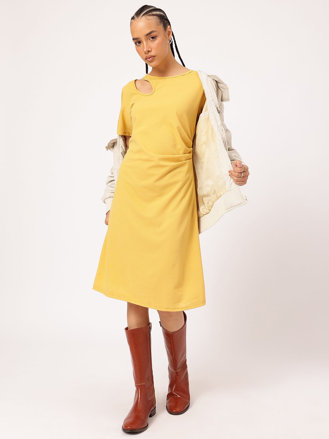 DressBerry Playful Pleats Cut-Out Midi A-Line Dress