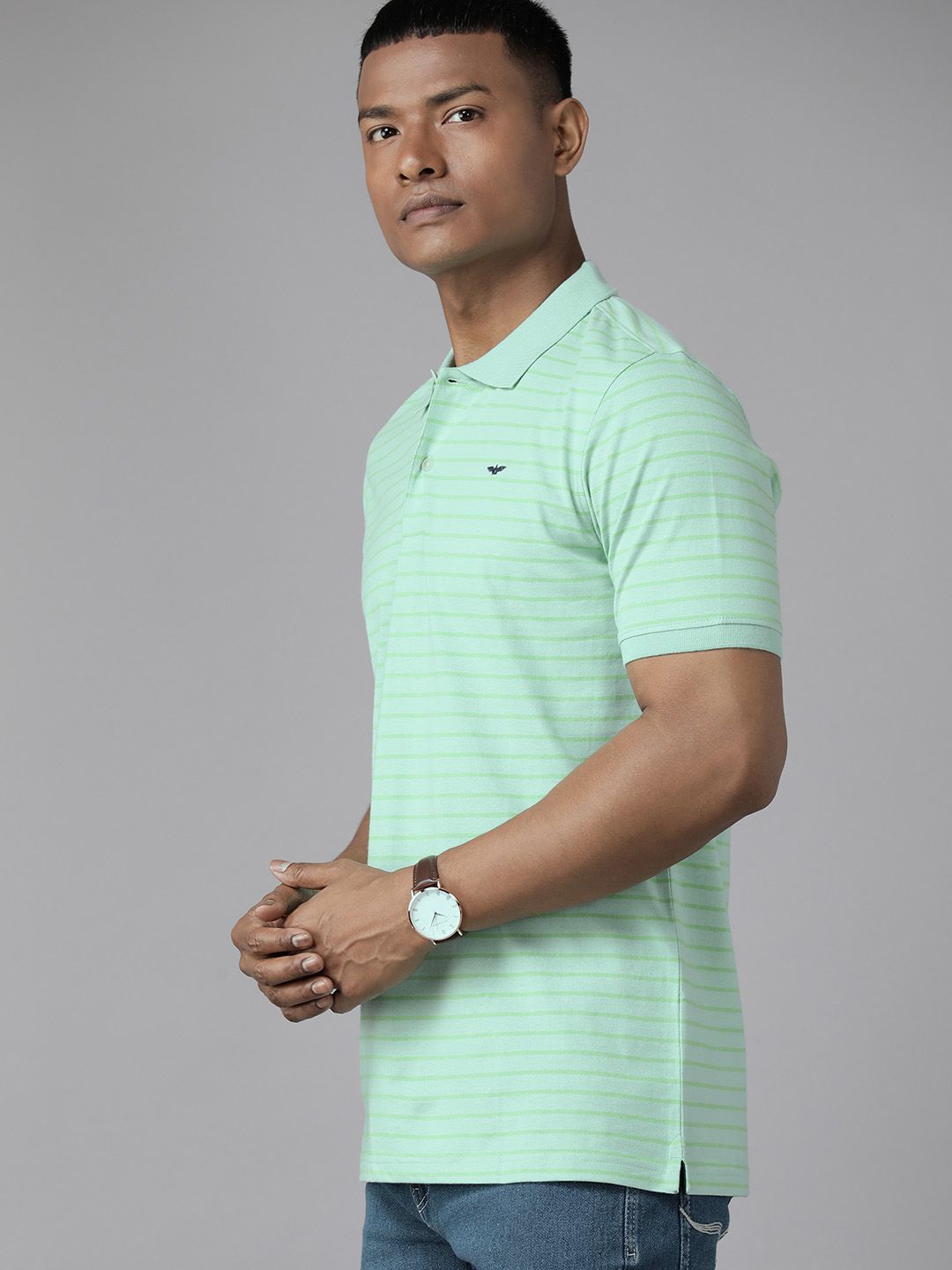 Park Avenue Men Striped Polo Collar Slim Fit T-shirt
