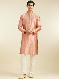 Diwas oleh Manyavar Geometric Woven Design Thread Work Art Silk Kurta Lurus