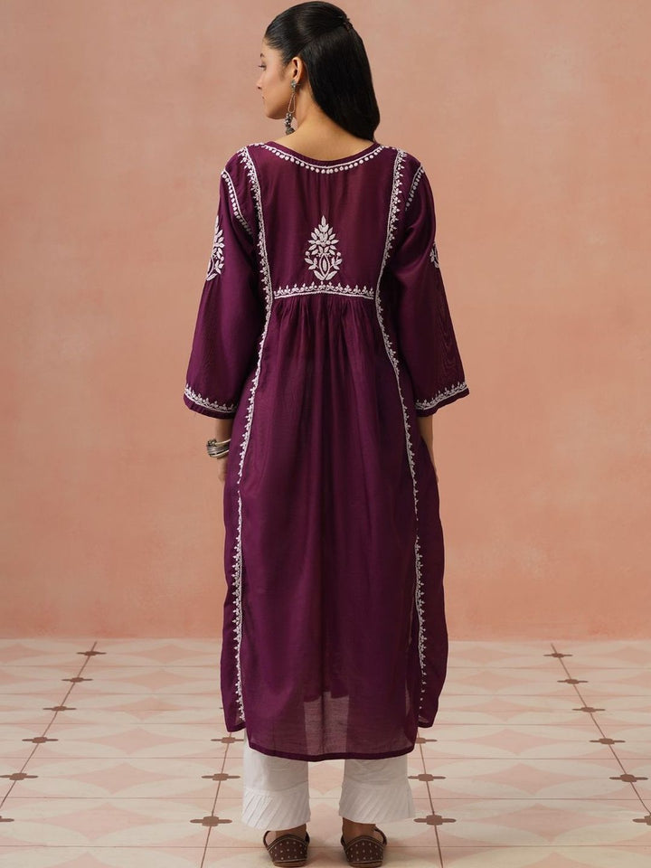 House of Chikankari Women Embroidered Chikankari Chanderi Silk Kurta