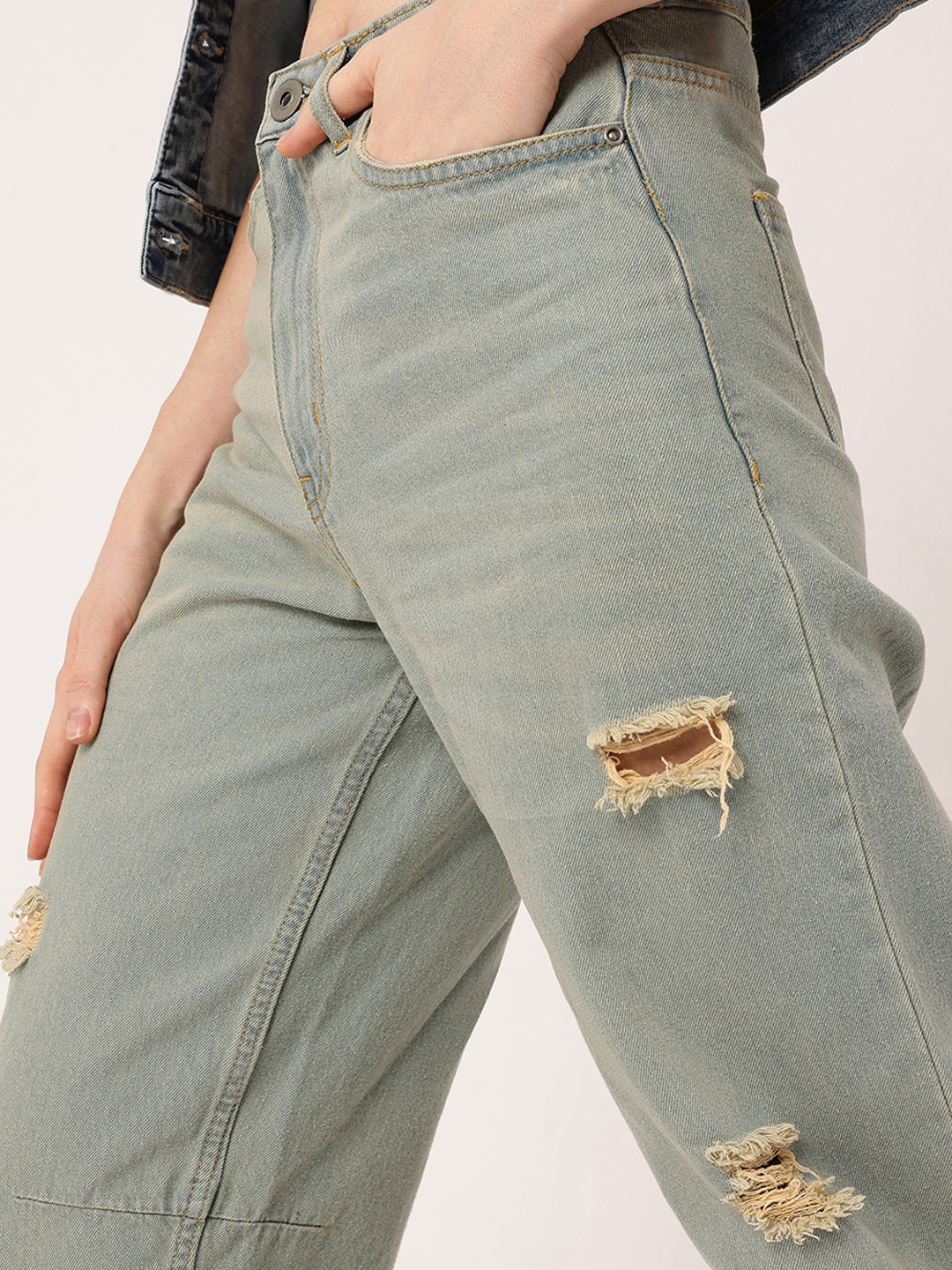 DressBerry Women Grunge Touch Slouchy Fit Mildly Distressed Light Fade Frayed Jeans