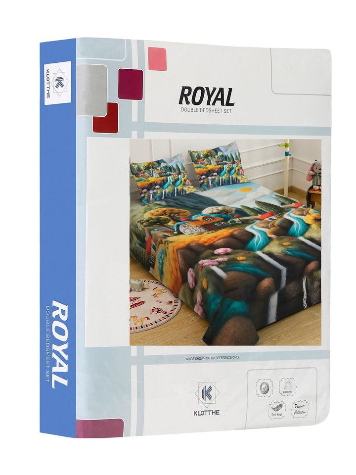KLOTTHE Brown Cartoon Characters Printed 400 TC King Superfine Bedsheets