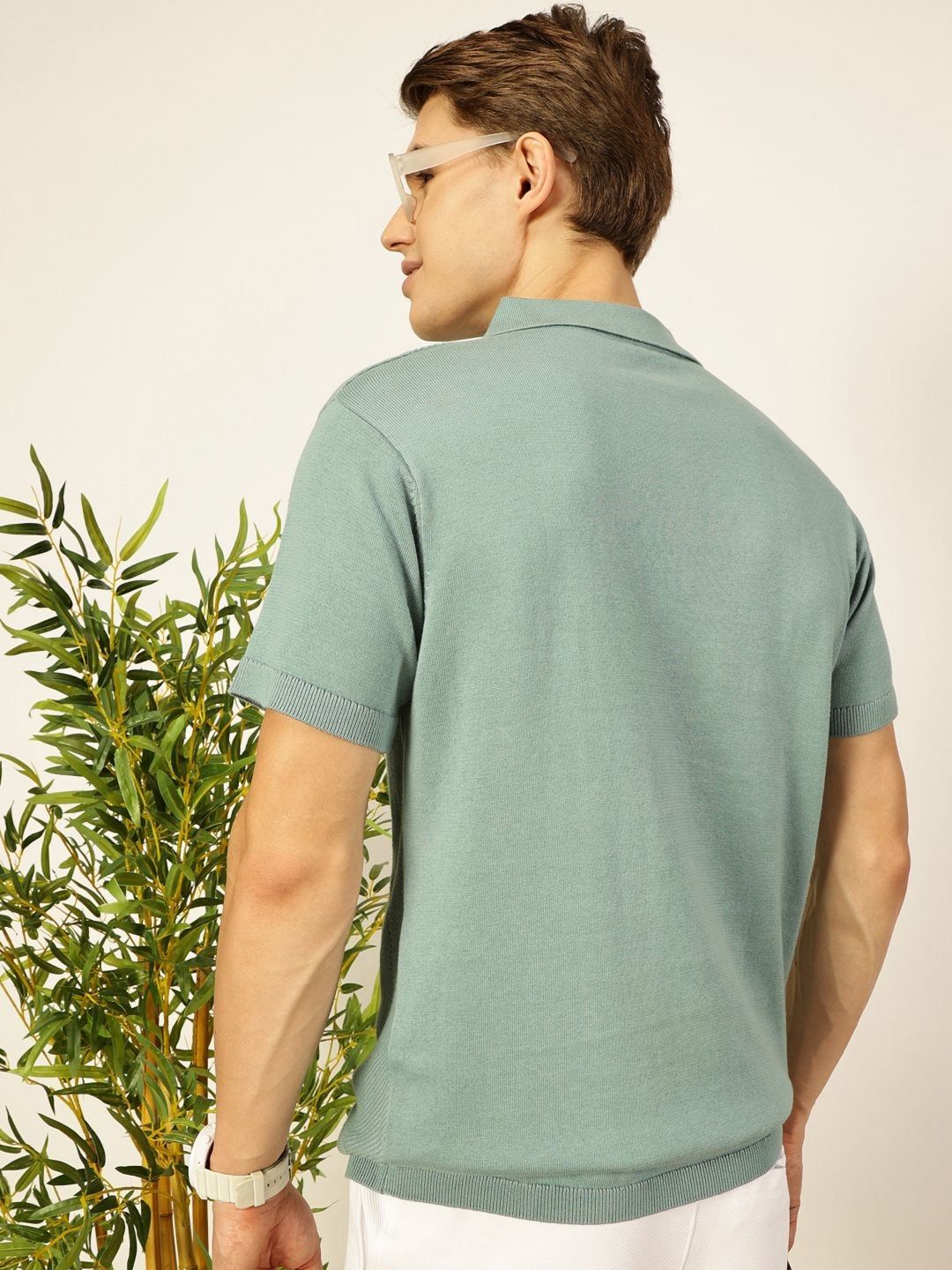 Thomas Scott Men Bio Finish Self Design Polo Collar Cotton T-shirt