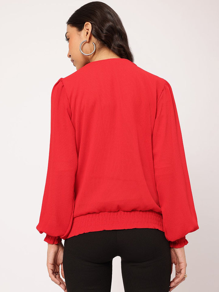 DressBerry Urban Goddess Plunge V-Neck Puff Sleeve Wrap Top